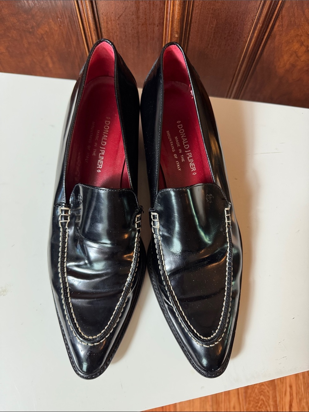 Donald J. Pliner Black Patent Leather Pointed Slip-On Loafers